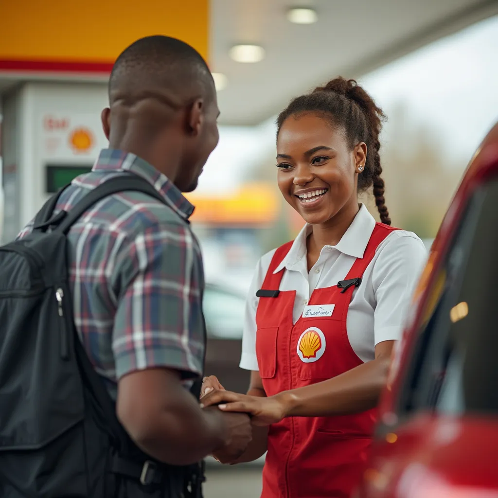 Empleado de estación Shell sonriendo
