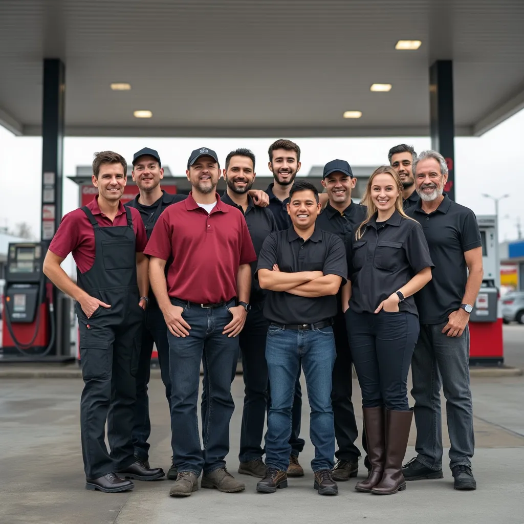 Equipo de trabajo en una estación de servicio argentina